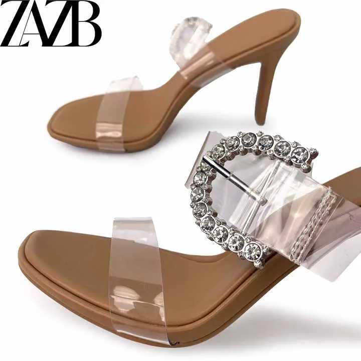 صنادل نسائية بكعب عالٍ من سلسلة معدنية صيفية - Women's Summer Metal Chain High Heel Sandals
