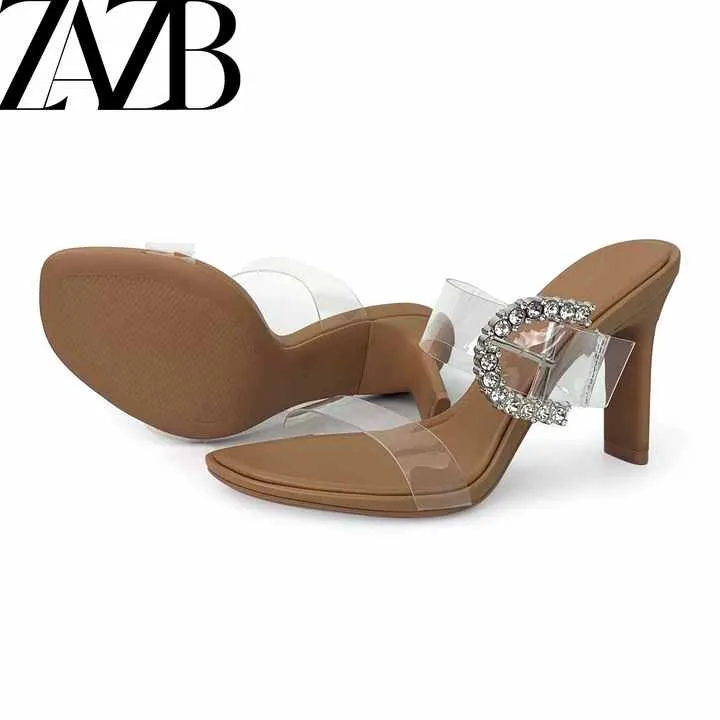 صنادل نسائية بكعب عالٍ من سلسلة معدنية صيفية - Women's Summer Metal Chain High Heel Sandals