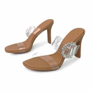صنادل نسائية بكعب عالٍ من سلسلة معدنية صيفية - Women's Summer Metal Chain High Heel Sandals