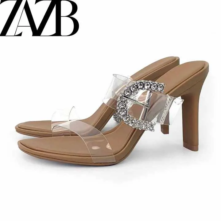 صنادل نسائية بكعب عالٍ من سلسلة معدنية صيفية - Women's Summer Metal Chain High Heel Sandals