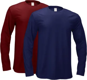 2 Pack Mens Long Sleeve Tee Shirts, Crewneck Quick Dry Breathable Athletic Activewear Running Polyester T-Shirt