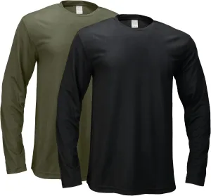 2 Pack Mens Long Sleeve Tee Shirts, Crewneck Quick Dry Breathable Athletic Activewear Running Polyester T-Shirt