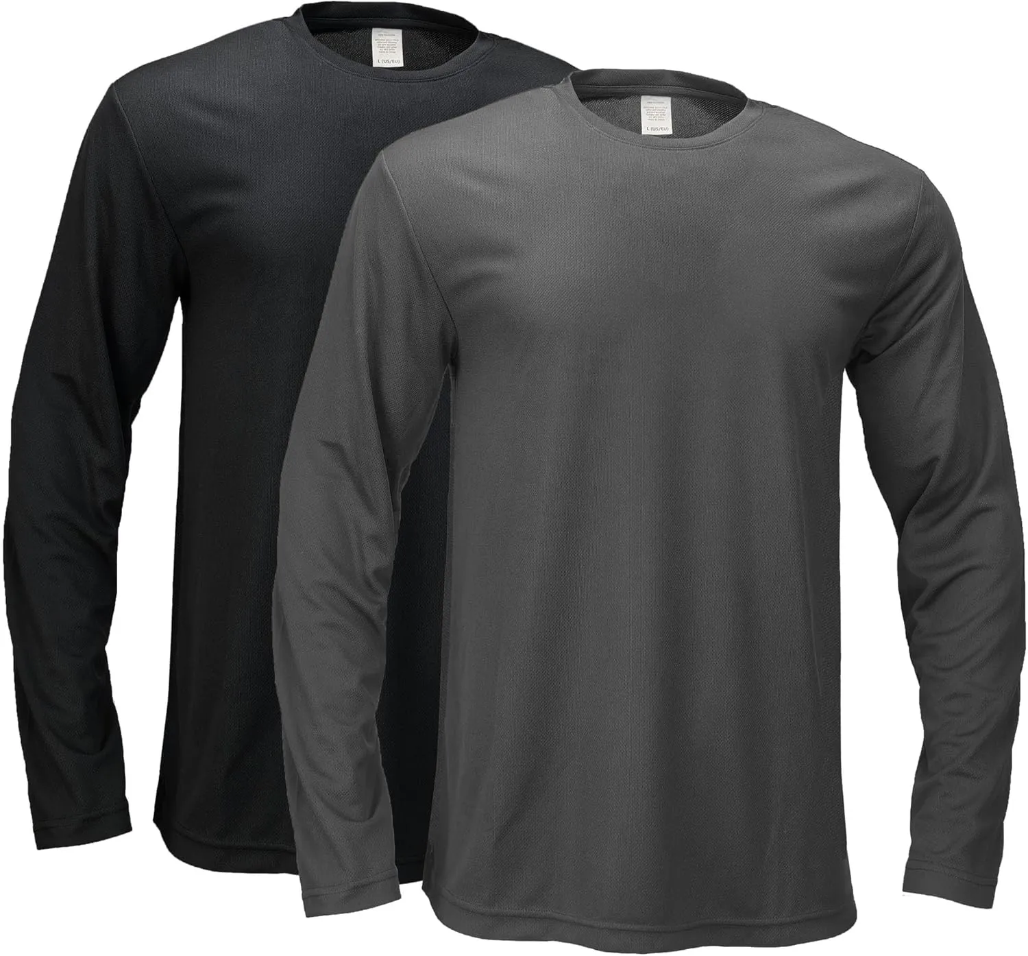 2 Pack Mens Long Sleeve Tee Shirts, Crewneck Quick Dry Breathable Athletic Activewear Running Polyester T-Shirt