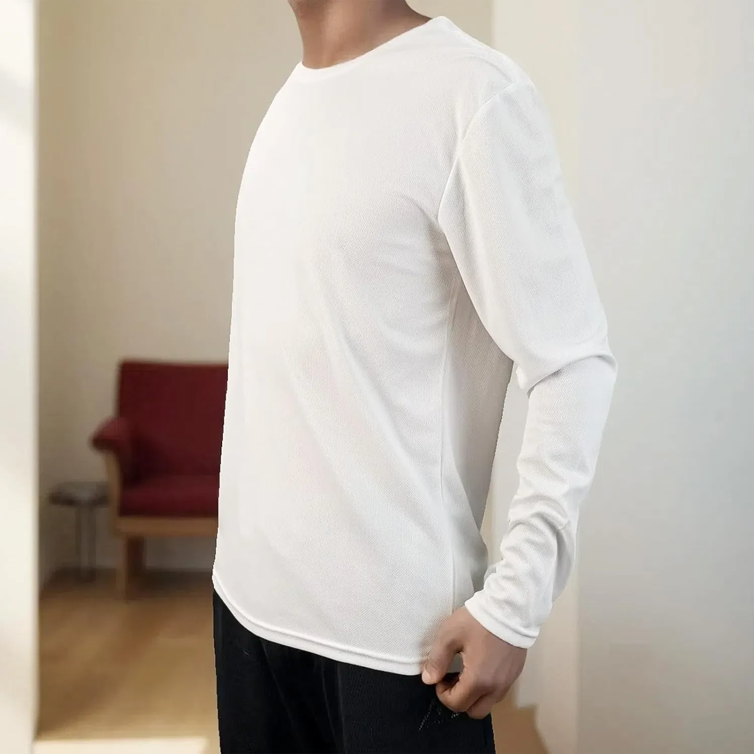 2 Pack Mens Long Sleeve Tee Shirts, Crewneck Quick Dry Breathable Athletic Activewear Running Polyester T-Shirt