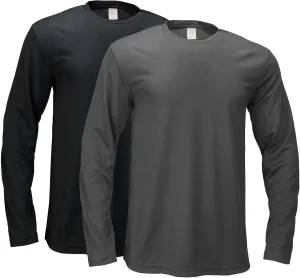 2 Pack Mens Long Sleeve Tee Shirts, Crewneck Quick Dry Breathable Athletic Activewear Running Polyester T-Shirt