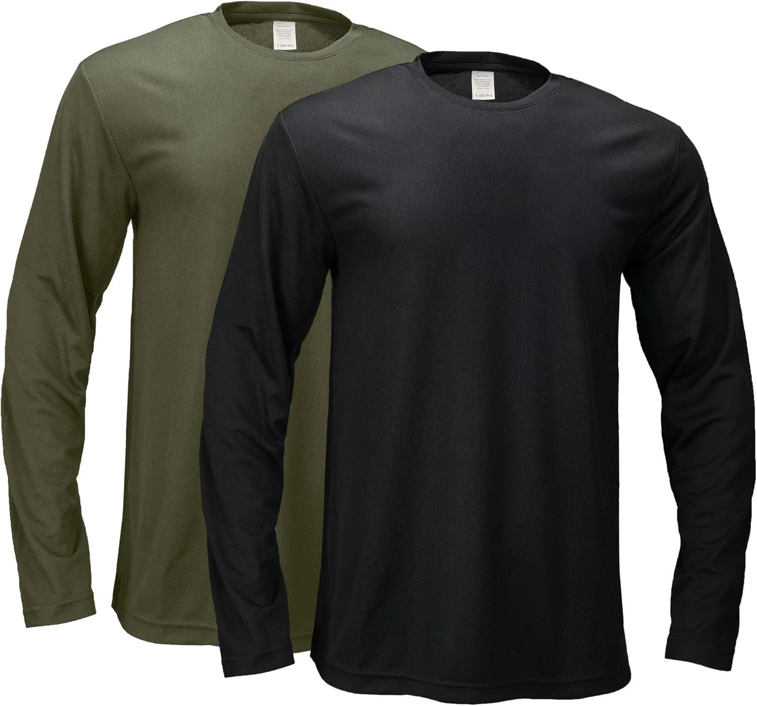 2 Pack Mens Long Sleeve Tee Shirts, Crewneck Quick Dry Breathable Athletic Activewear Running Polyester T-Shirt