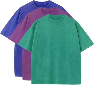 3 Pcs Oversized T-Shirts Heavy Cotton Washed Summer Vintage Tee Loose Fit Short Sleeve Casual Shirts for Men Women