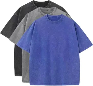 3 Pcs Oversized T-Shirts Heavy Cotton Washed Summer Vintage Tee Loose Fit Short Sleeve Casual Shirts for Men Women