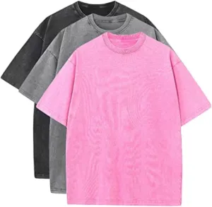 3 Pcs Oversized T-Shirts Heavy Cotton Washed Summer Vintage Tee Loose Fit Short Sleeve Casual Shirts for Men Women