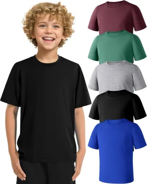 5 Pack Boys Athletic T-Shirts Quick Dry Short Sleeve Tees Youth Activewear Size 7-16 Years