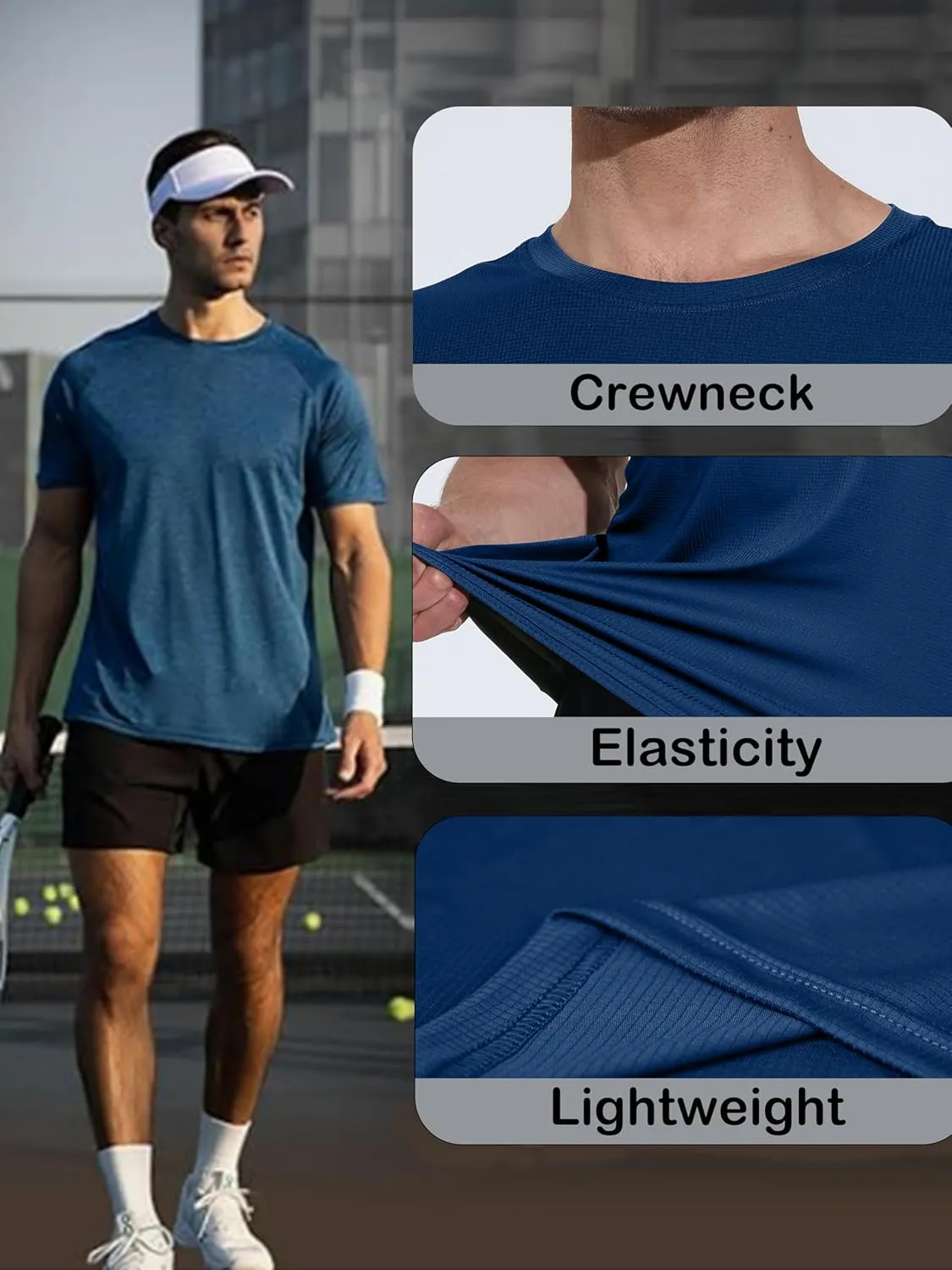 5 Pack Shirts for Men Moisture Wicking Workout Performance Dry Fit Mesh Gym Athletic Running T-Shirt