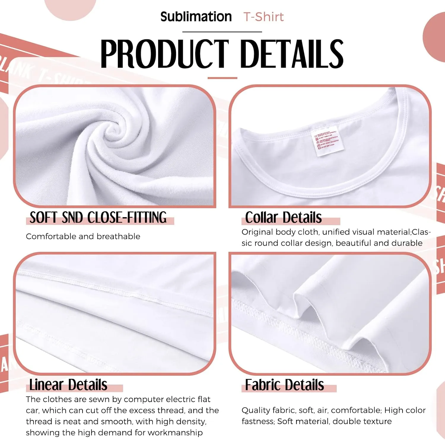 5 Pieces Women Sublimation Blank T-Shirt Basic White Polyester Shirts Sublimation Short Sleeve T-Shirt for Women (Small)