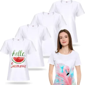5 Pieces Women Sublimation Blank T-Shirt Basic White Polyester Shirts Sublimation Short Sleeve T-Shirt for Women (Small)