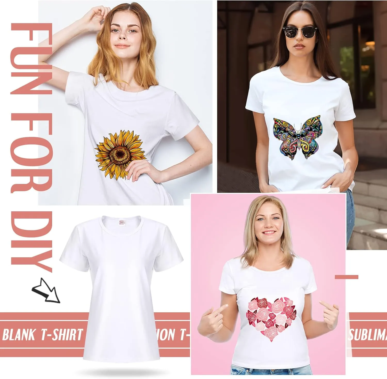 5 Pieces Women Sublimation Blank T-Shirt Basic White Polyester Shirts Sublimation Short Sleeve T-Shirt for Women (Small)