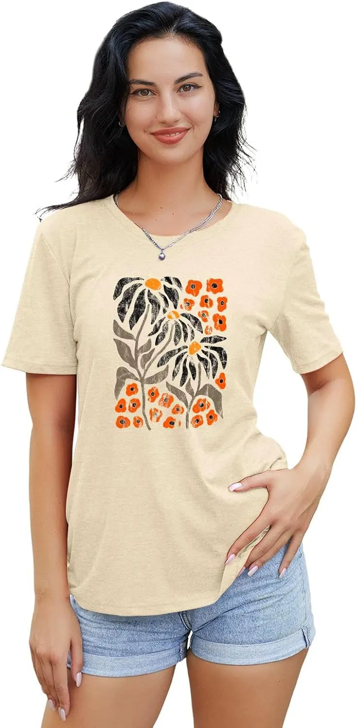 Anbech Womens Dandelion Graphic T-Shirts Teen Girls Cute Sunflower Print Casual Tee Tops