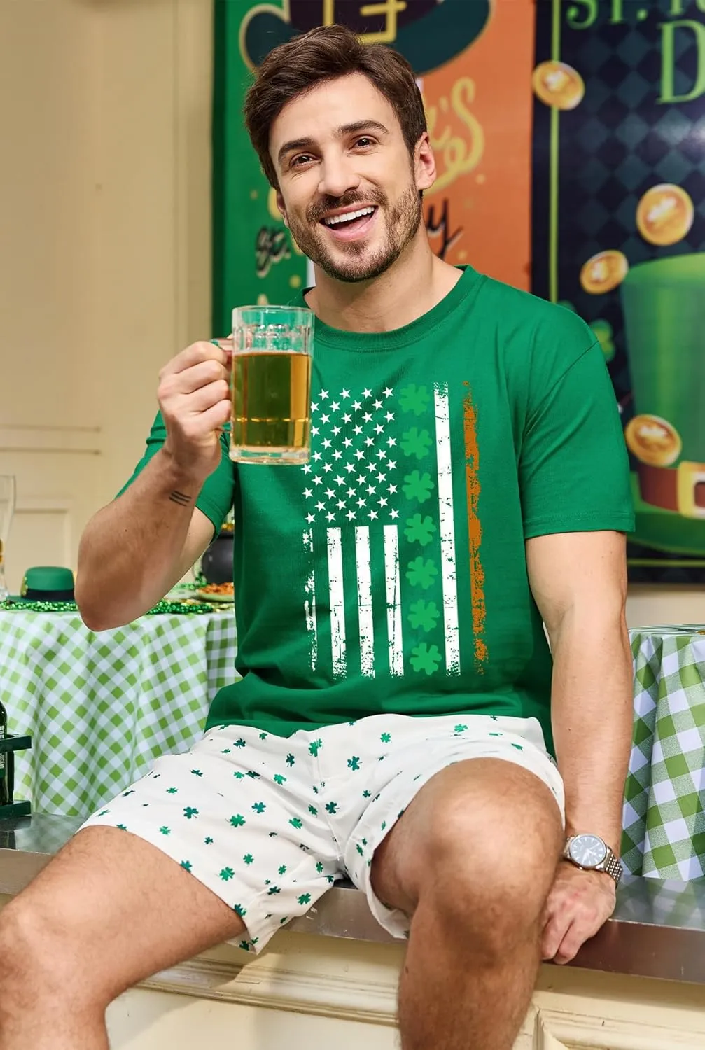 Arvilhill Men's St Patrick's T-Shirts Short Sleeve Irish Shamrock Shirt (S-3XL)
