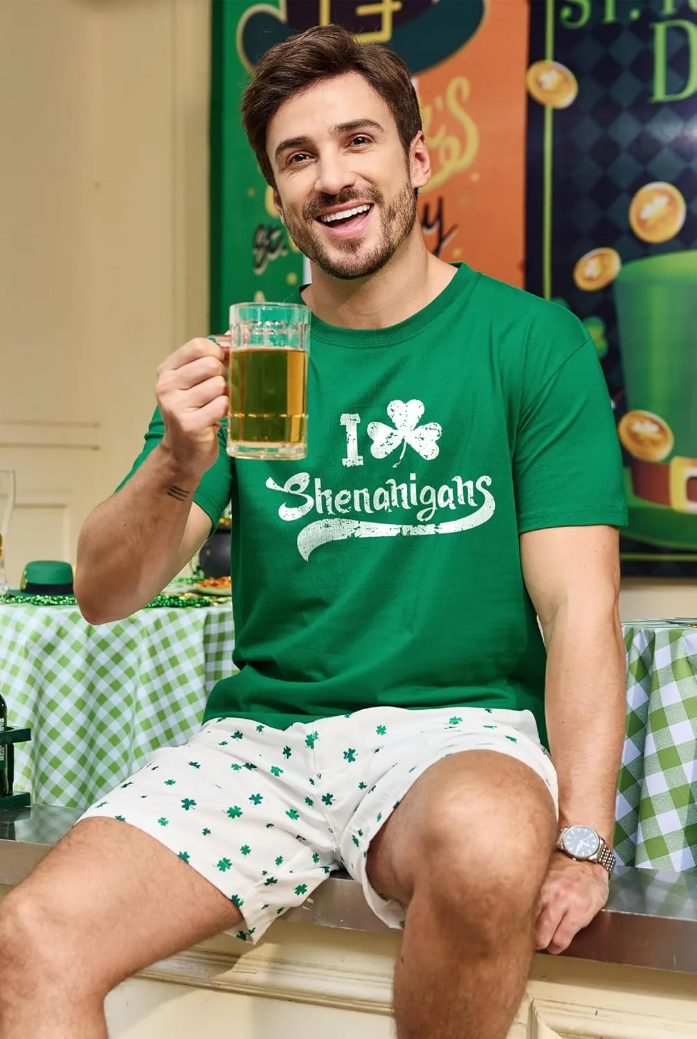 Arvilhill Men's St Patrick's T-Shirts Short Sleeve Irish Shamrock Shirt (S-3XL)