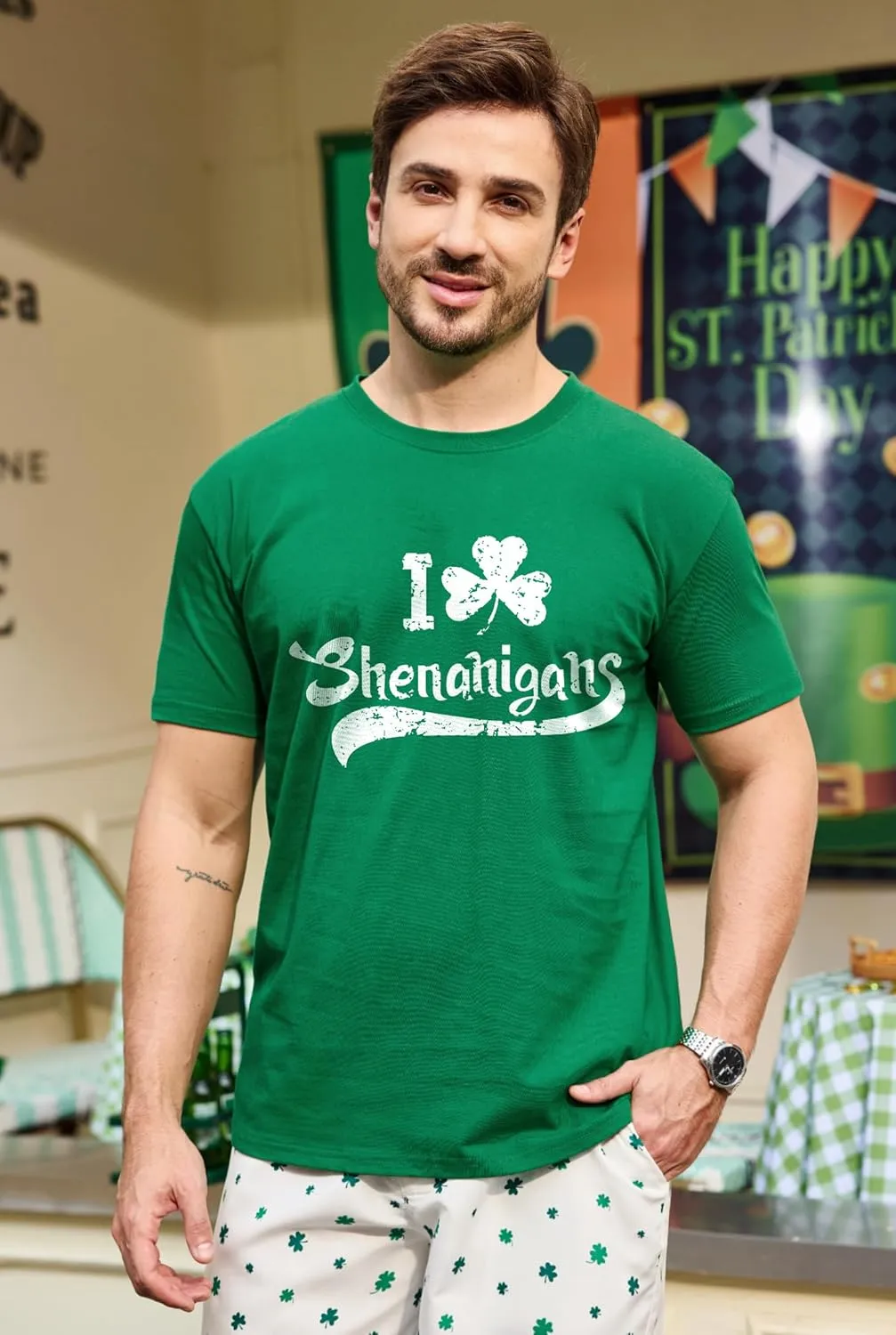 Arvilhill Men's St Patrick's T-Shirts Short Sleeve Irish Shamrock Shirt (S-3XL)