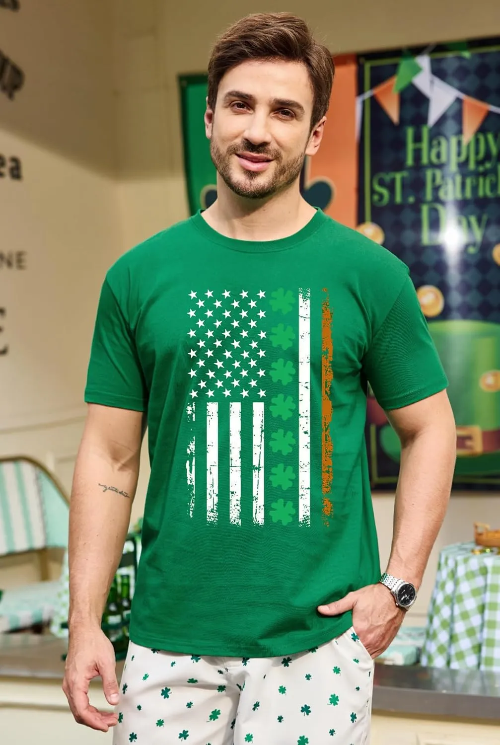Arvilhill Men's St Patrick's T-Shirts Short Sleeve Irish Shamrock Shirt (S-3XL)
