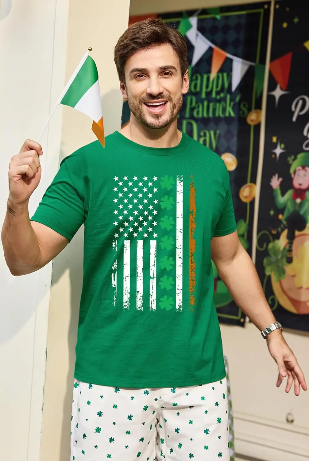 Arvilhill Men's St Patrick's T-Shirts Short Sleeve Irish Shamrock Shirt (S-3XL)