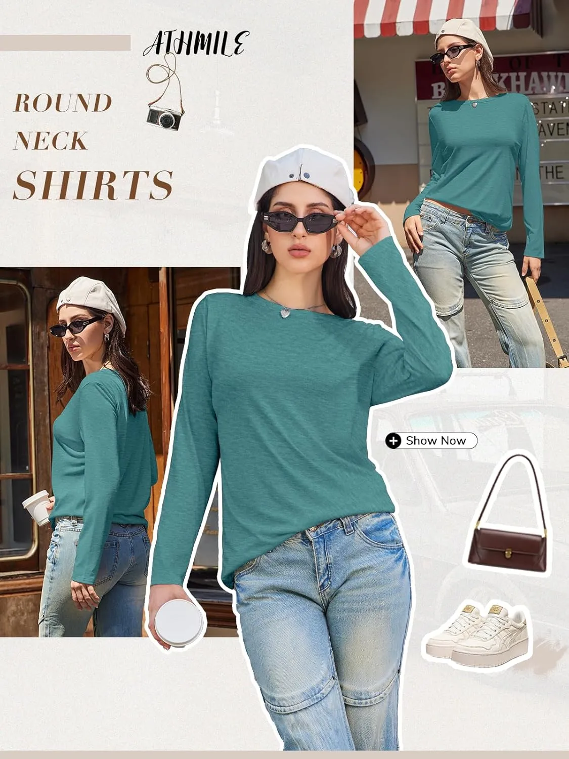 ATHMILE Womens Long Sleeve Shirts Basic Tee Fall Trendy Spring Top Business Casual Beach Vacation Workout 2025 Fashion