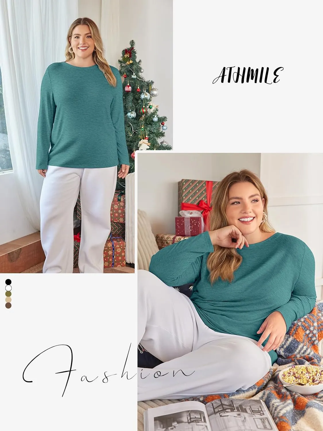 ATHMILE Womens Long Sleeve Shirts Basic Tee Fall Trendy Spring Top Business Casual Beach Vacation Workout 2025 Fashion