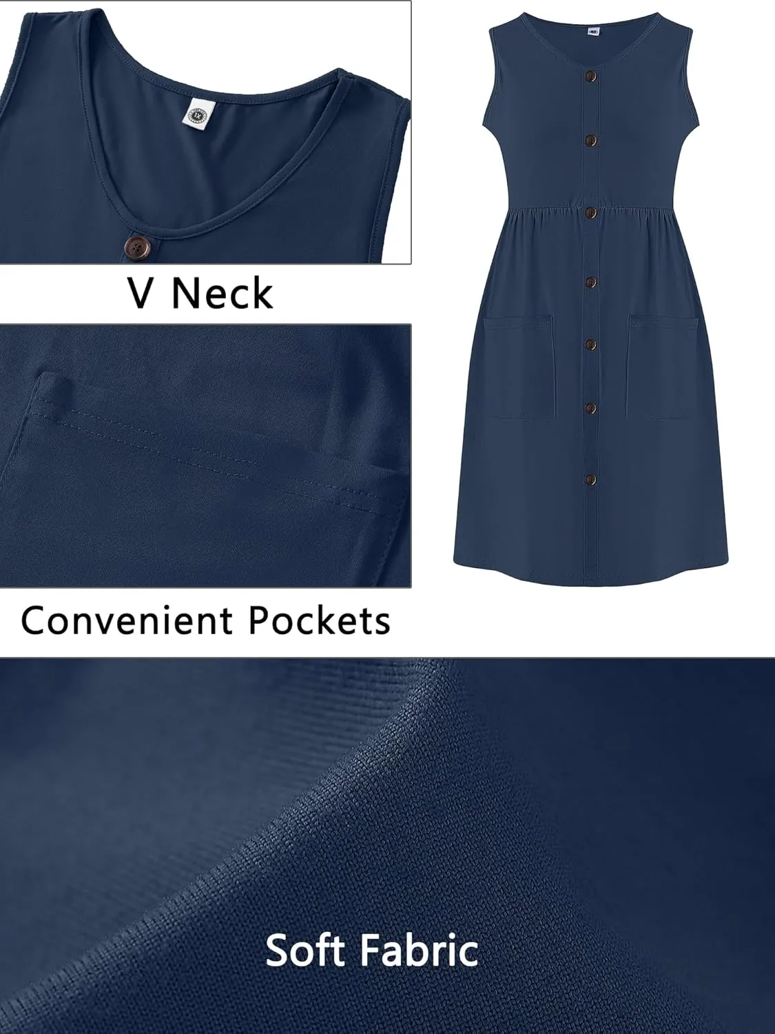AusLook Plus Size Women Summer Dresses Sleeveless Casual Loose Swing Button Down Midi Dress with Pockets 1X-5X