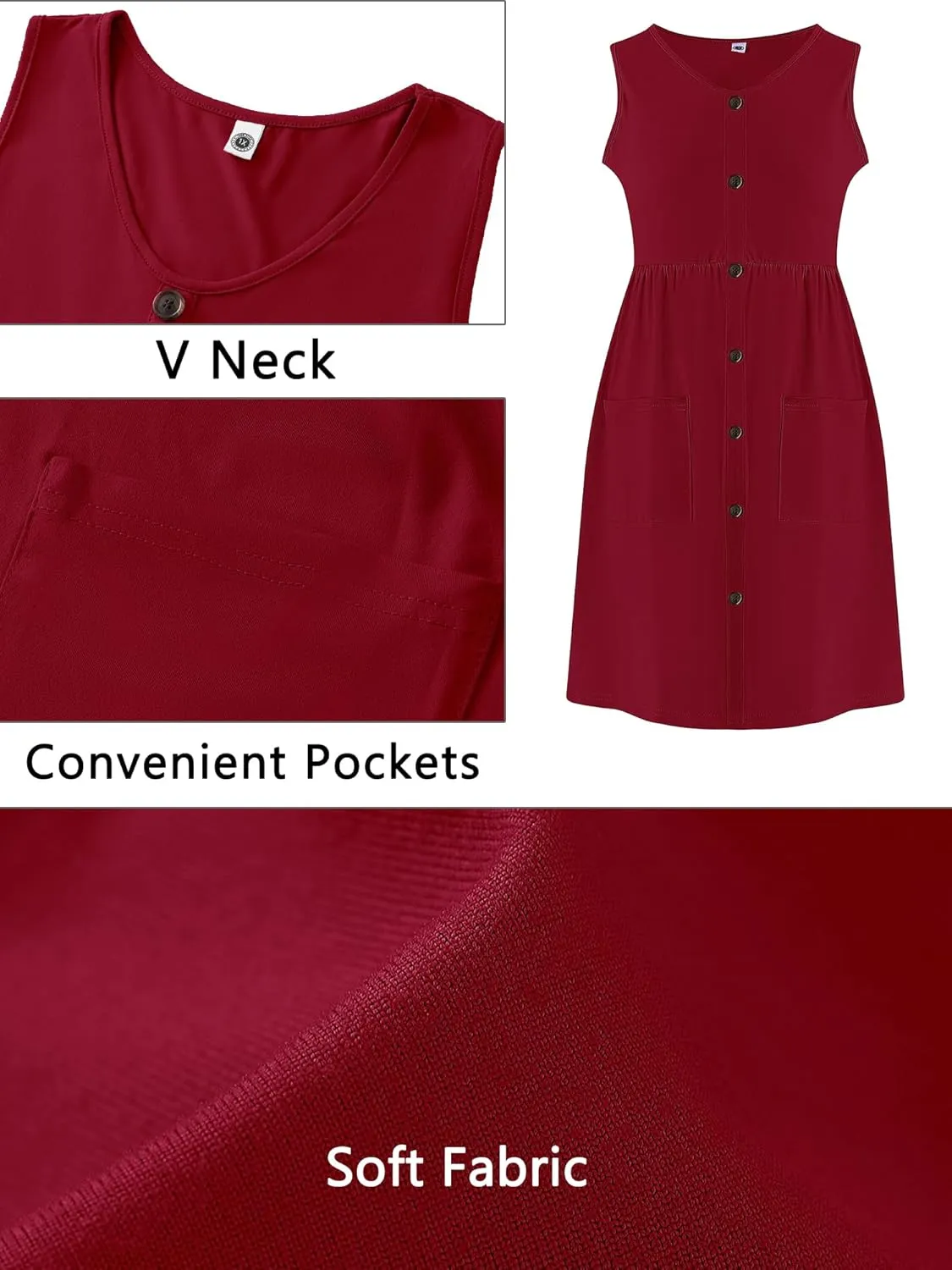 AusLook Plus Size Women Summer Dresses Sleeveless Casual Loose Swing Button Down Midi Dress with Pockets 1X-5X