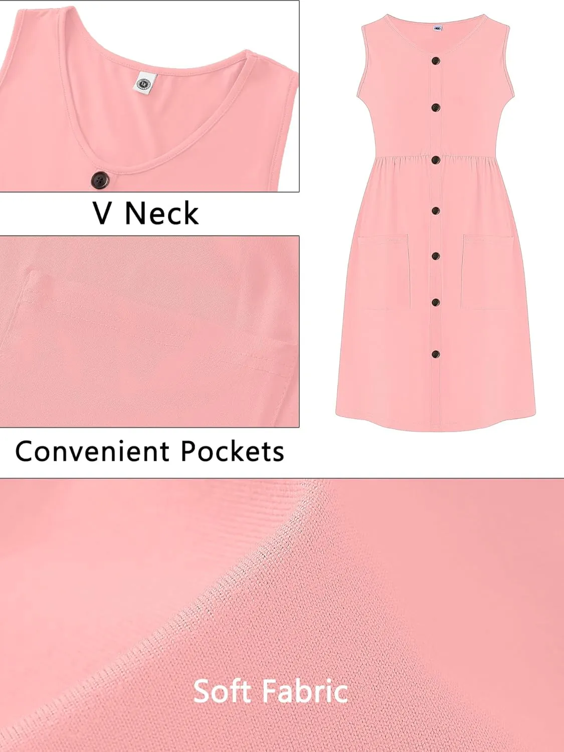 AusLook Plus Size Women Summer Dresses Sleeveless Casual Loose Swing Button Down Midi Dress with Pockets 1X-5X