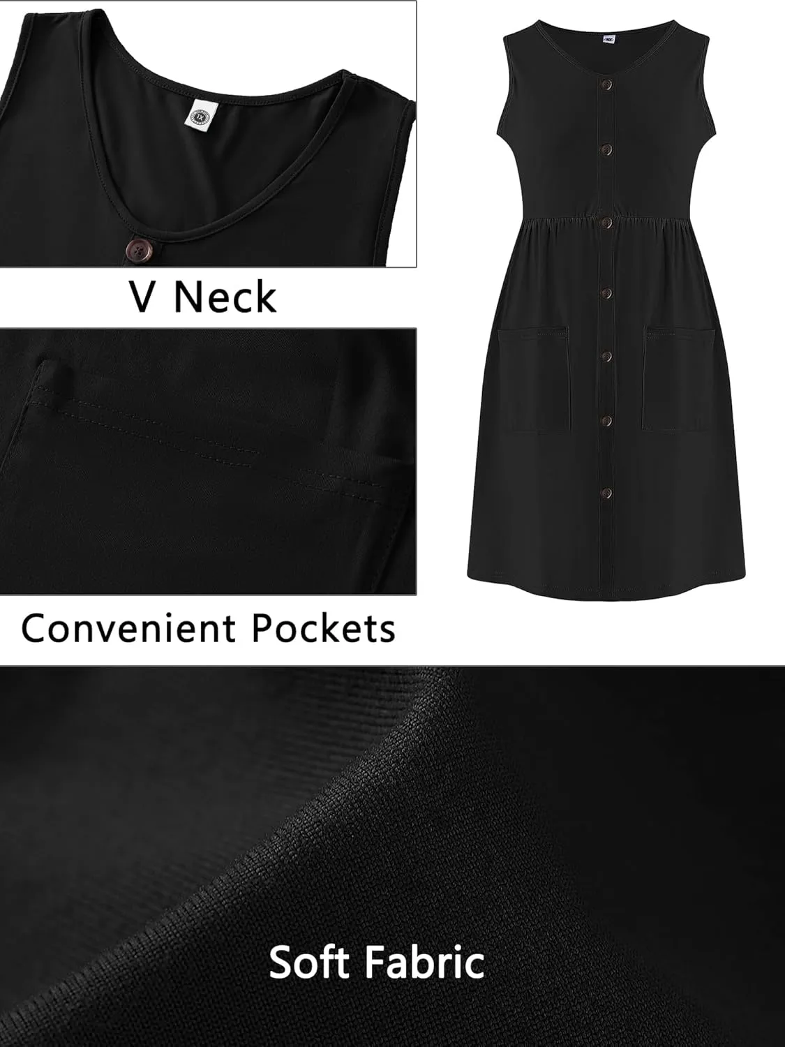 AusLook Plus Size Women Summer Dresses Sleeveless Casual Loose Swing Button Down Midi Dress with Pockets 1X-5X