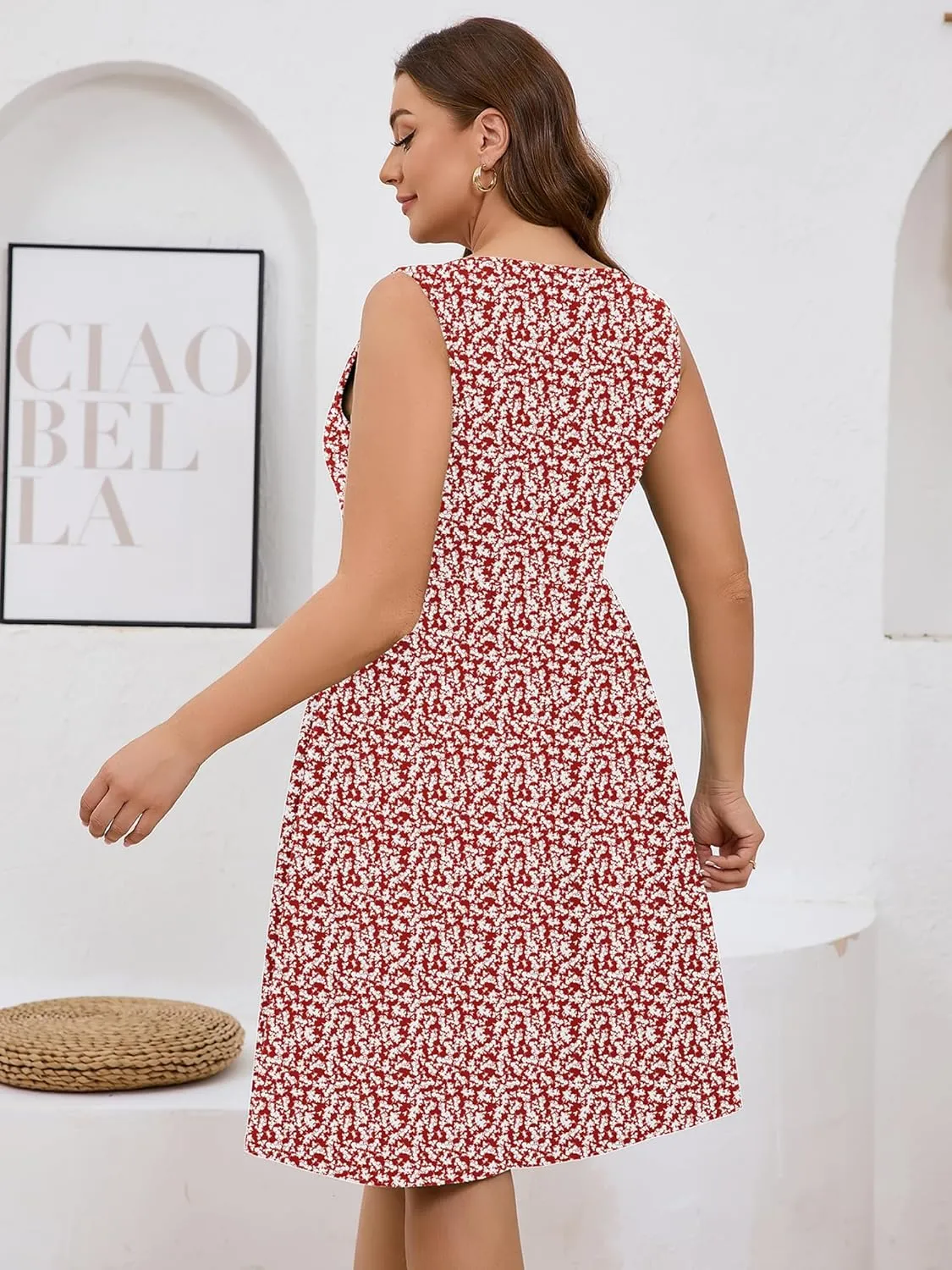 AusLook Plus Size Women Summer Dresses Sleeveless Casual Loose Swing Button Down Midi Dress with Pockets 1X-5X