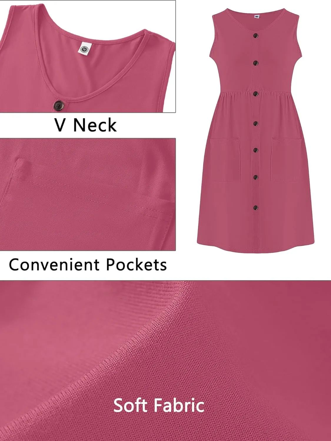 AusLook Plus Size Women Summer Dresses Sleeveless Casual Loose Swing Button Down Midi Dress with Pockets 1X-5X