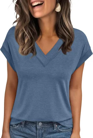 AUTOMET Womens Cap Short Sleeve T Shirts Summer Tops 2025 V Neck Dressy Casual Fashion Clothes Vacation Outfits