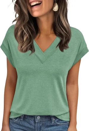 AUTOMET Womens Cap Short Sleeve T Shirts Summer Tops 2025 V Neck Dressy Casual Fashion Clothes Vacation Outfits