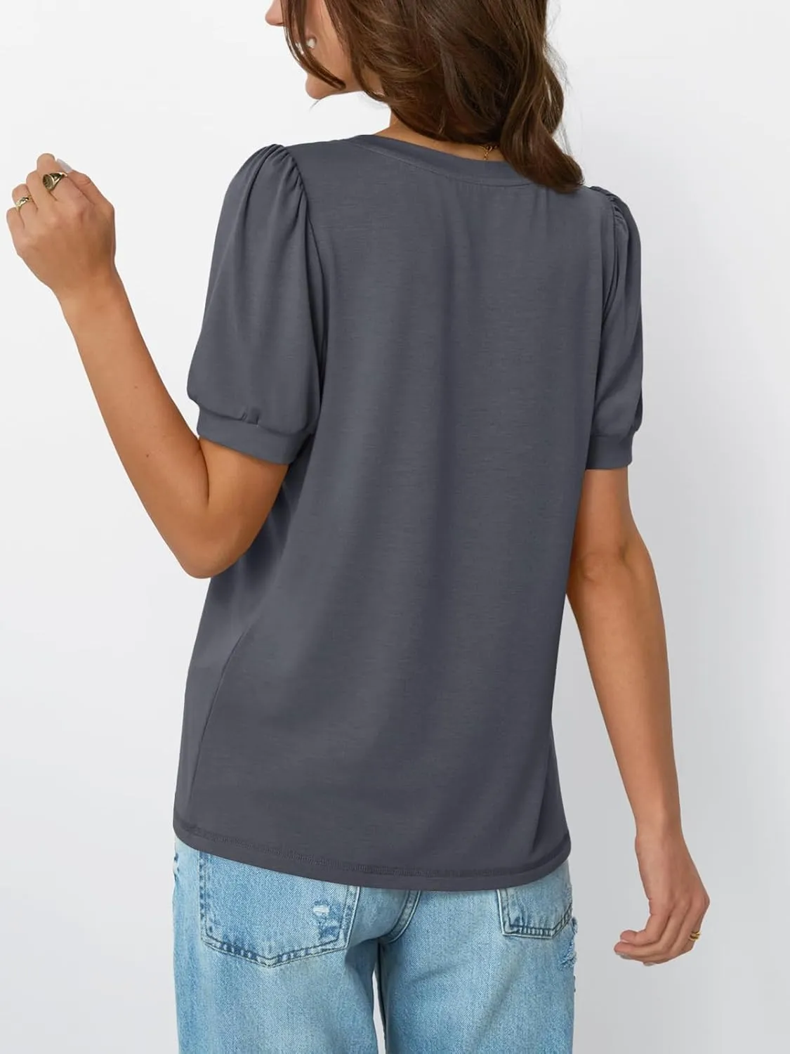 AUTOMET Womens Tops Short Sleeve T-Shirts Blouses Dressy Casual Business Puff Pleated Summer Fashion 2025 Basic Comfy Clothes