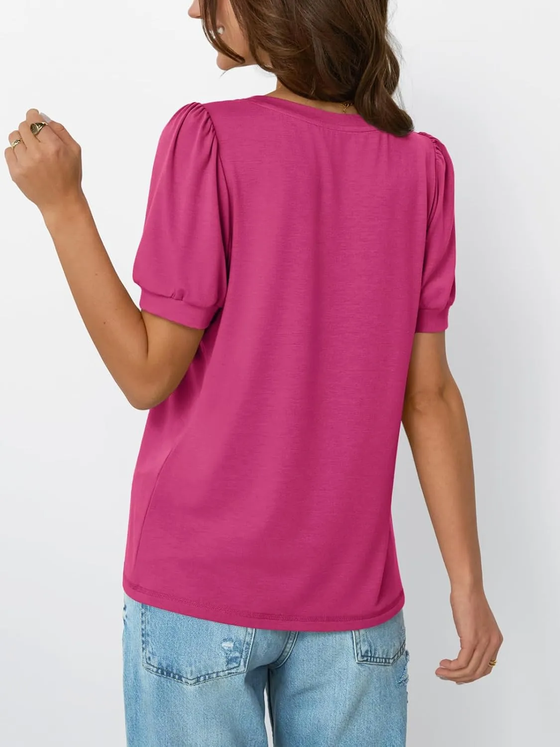 AUTOMET Womens Tops Short Sleeve T-Shirts Blouses Dressy Casual Business Puff Pleated Summer Fashion 2025 Basic Comfy Clothes