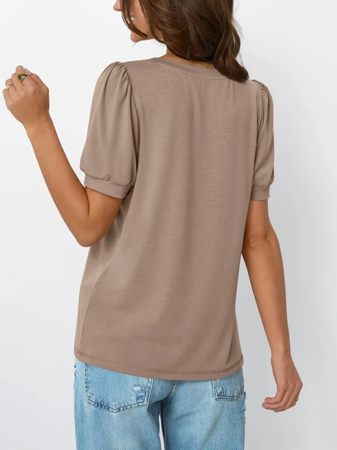 AUTOMET Womens Tops Short Sleeve T-Shirts Blouses Dressy Casual Business Puff Pleated Summer Fashion 2025 Basic Comfy Clothes