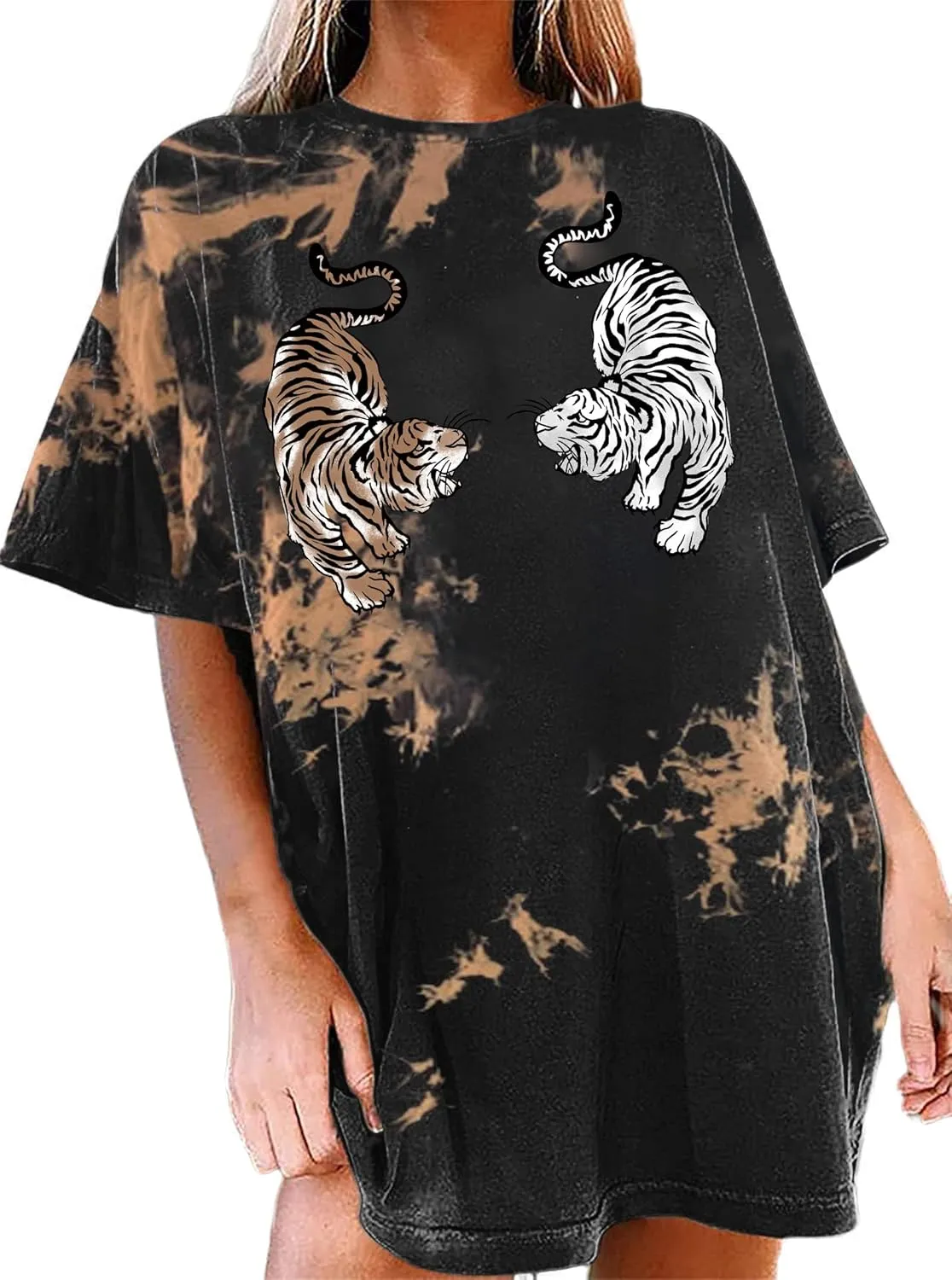 Avanova Women Tigers Graphic Oversized Tee Top Short Sleeve Loose Crewneck Summer T-Shirt