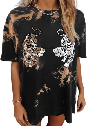 Avanova Women Tigers Graphic Oversized Tee Top Short Sleeve Loose Crewneck Summer T-Shirt