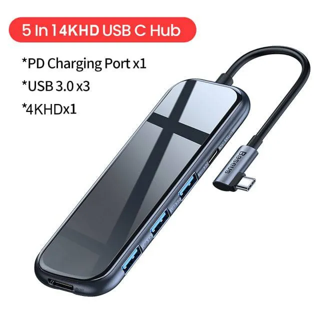 Baseus USB Type C HUB: 5-in-1 and 6-in-1 Configurations with 4KHD, USB 3.0, RJ45, and Type C PD Charging for MacBook Pro Air