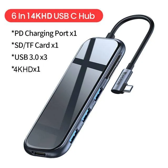 Baseus USB Type C HUB: 5-in-1 and 6-in-1 Configurations with 4KHD, USB 3.0, RJ45, and Type C PD Charging for MacBook Pro Air
