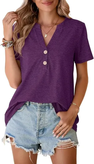 BELAROI Plus Size T Shirts for Women Tops Summer Casual Short Sleeve Henley V Neck Button Up Tunic Loose Fit