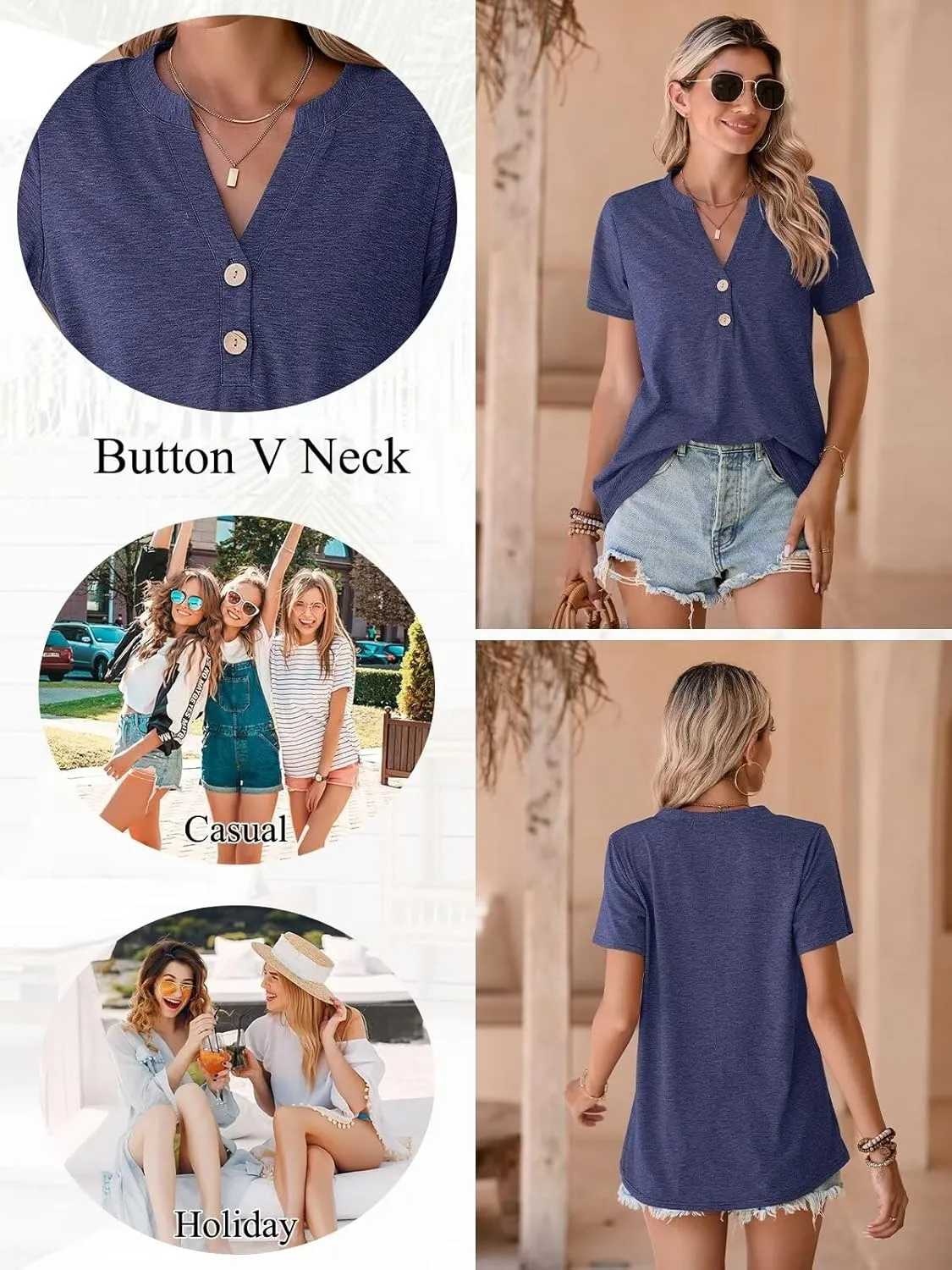 BELAROI Plus Size T Shirts for Women Tops Summer Casual Short Sleeve Henley V Neck Button Up Tunic Loose Fit