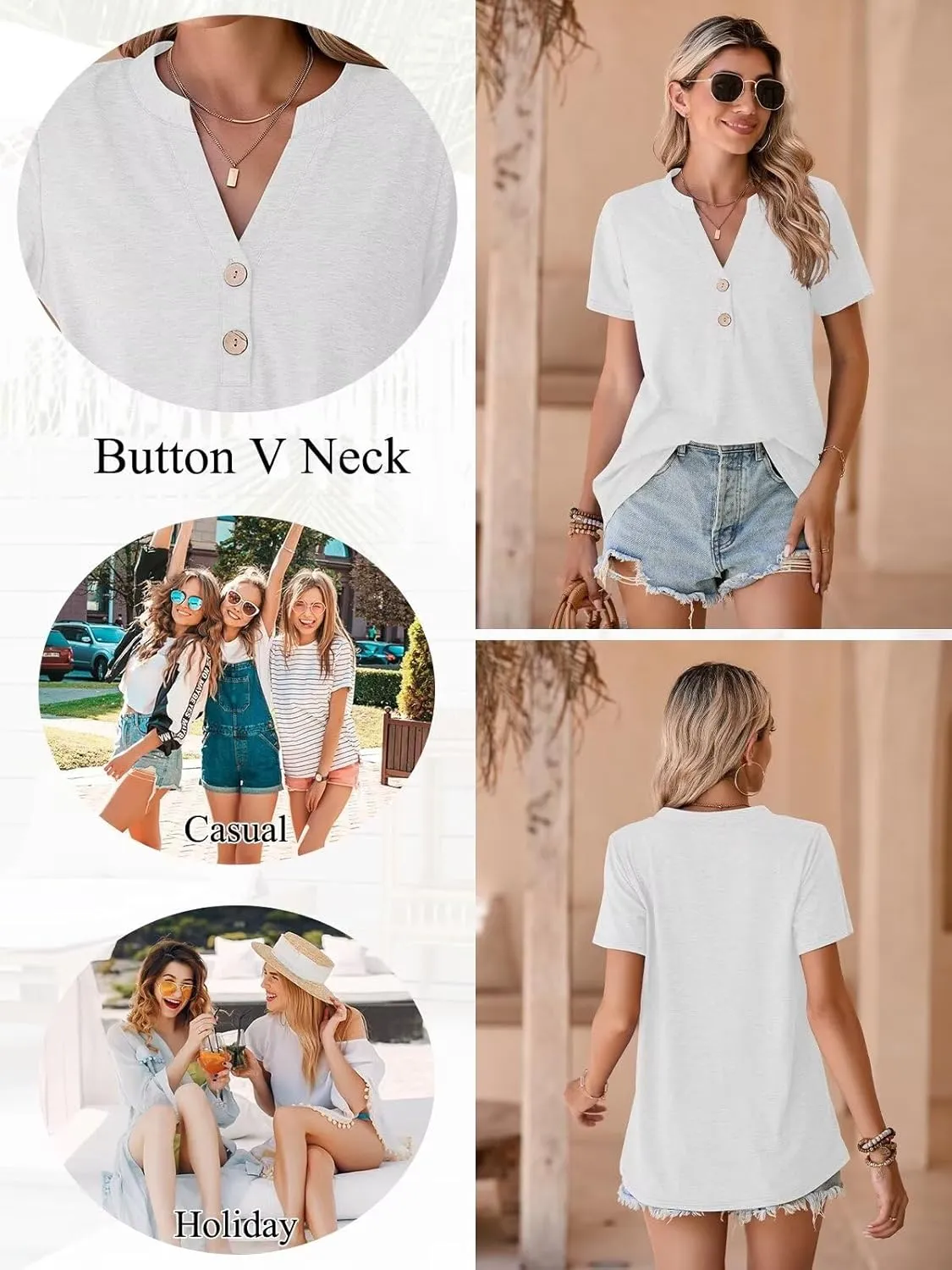 BELAROI Plus Size T Shirts for Women Tops Summer Casual Short Sleeve Henley V Neck Button Up Tunic Loose Fit