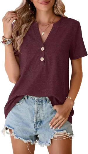 BELAROI Plus Size T Shirts for Women Tops Summer Casual Short Sleeve Henley V Neck Button Up Tunic Loose Fit