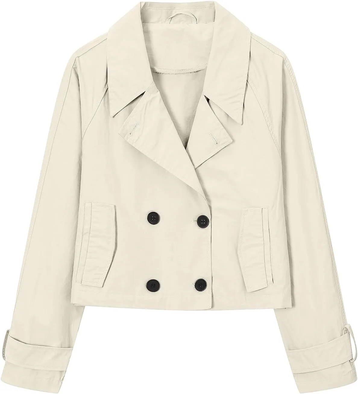 Betusline Womens Cropped Trench Coat Notched Lapel Double Breasted Short Jacket Outwear