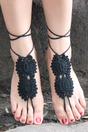 Black Beach Fashion Crochet Barefoot Sandals