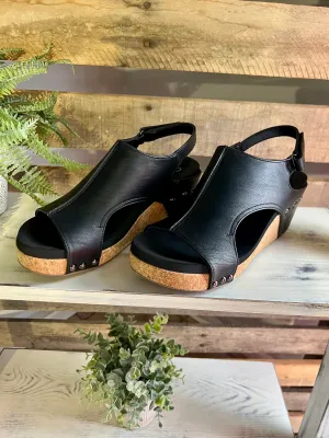 Black Smooth Carley Wedge Open Toe Sandals