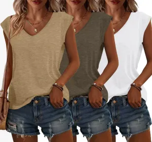 Bliwov 3 Pack Womens Cap Sleeve Tops V Neck T Shirts Spring Summer Casual Plus Size Beach Vacation Fashion Basics Clothes