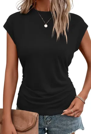 Bliwov Womens Summer Cap Sleeve Tops Business Casual Crewneck T Shirts Trendy Outfits 2025 Beach Vacation Fashion Clothes